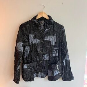 Vintage newspaper print button up shirt/jacket